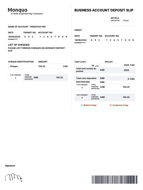 deposit slips